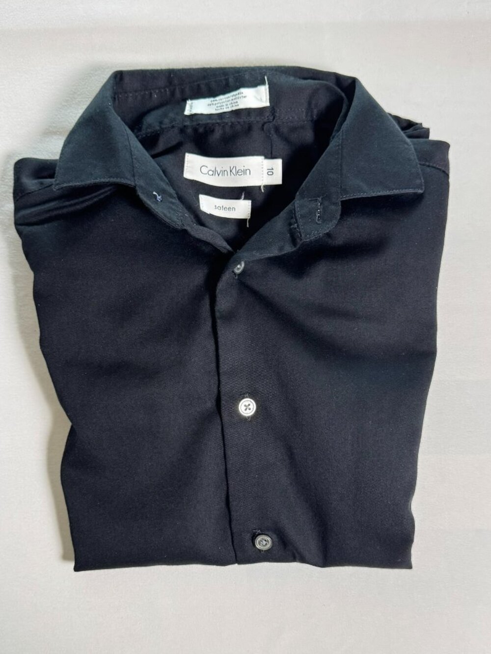 Calvin Klein Black Sateen Button Up Shirt Size 10